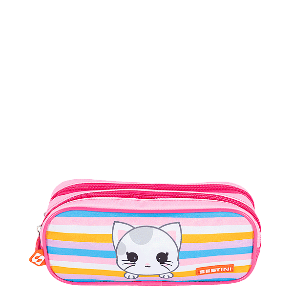 Estojo Escolar Sestini 2 Compartimentos X Kids Cat 4 Rosa