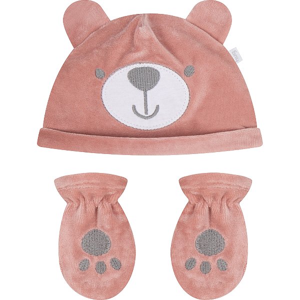 Kit Touca E Luva Hug Fleece Luxo Rosa Claro