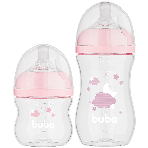 Kit 2 Mamadeiras Buba Easy Flow Nuvem 120-270ML Rosa