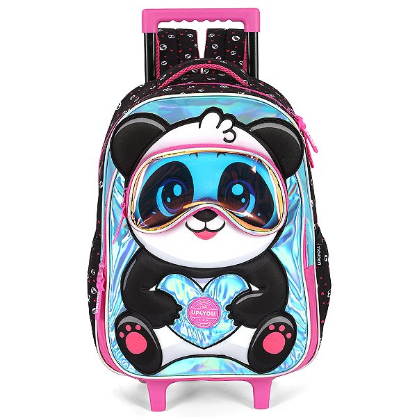 Mochila de Rodinhas Com Alça Luxcel Up4You Panda Pink Preto