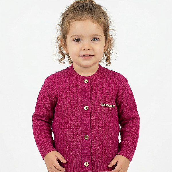 Casaco Transpassado Tricô Kids Rosa Pink