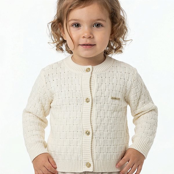 Casaco Transpassado Tricô Kids Pérola Off White