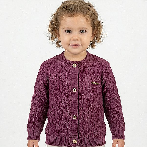 Casaco Losango e Trança Tricô Kids Vinho