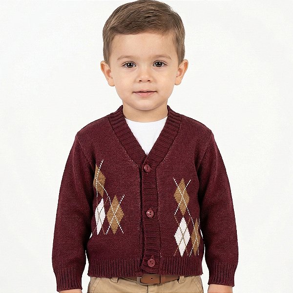 Casaco de Losangos Tricô Kids Bebê Bordo