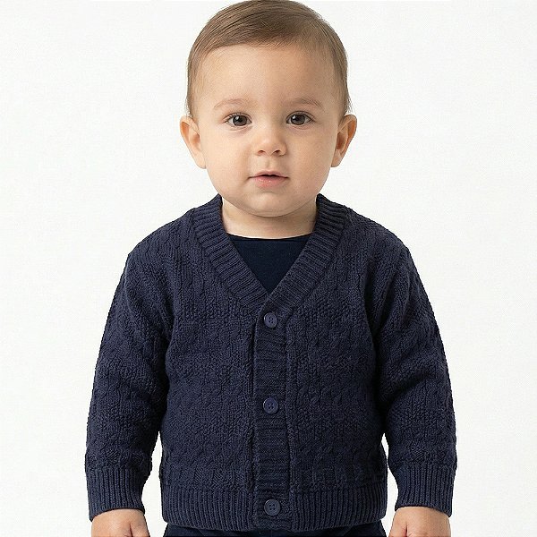 Casaco de Trabalhado Tricô Kids Tranças Azul Marinho