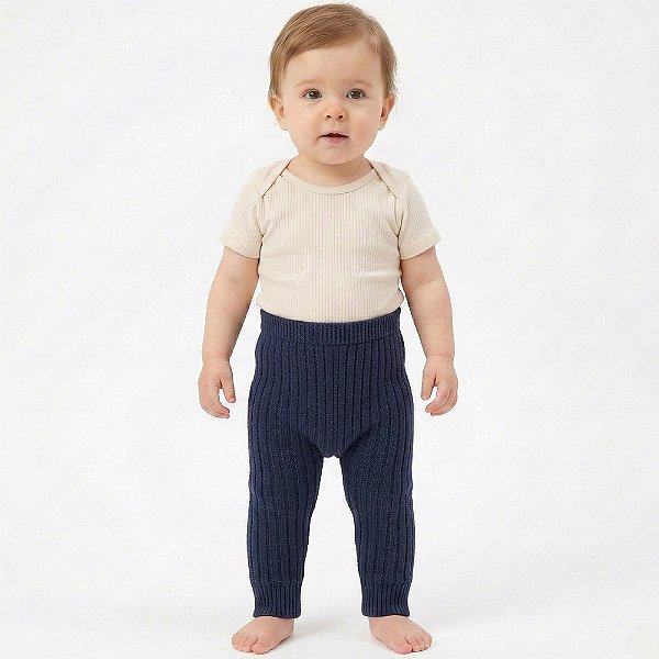 Calça Canelada Tricô Kids Bebê Azul Marinho