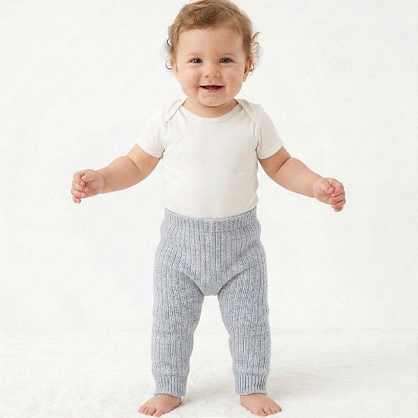 Calça Canelada Tricô Kids Bebê Azul Claro