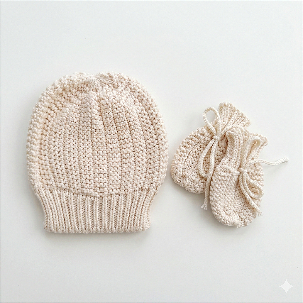 Kit Touca e Luva Tricô Kids Off White Pérola