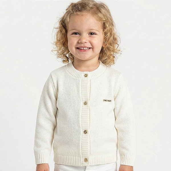 Casaco Liso Tricô Kids Menina Off White Pérola