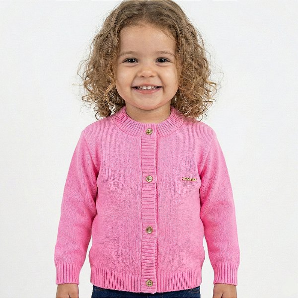 Casaco Liso Tricô Kids Menina Rosa Chiclete