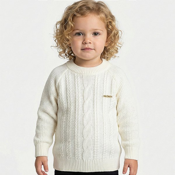 Blusa Trançada Tricô Kids Raglan Pérola