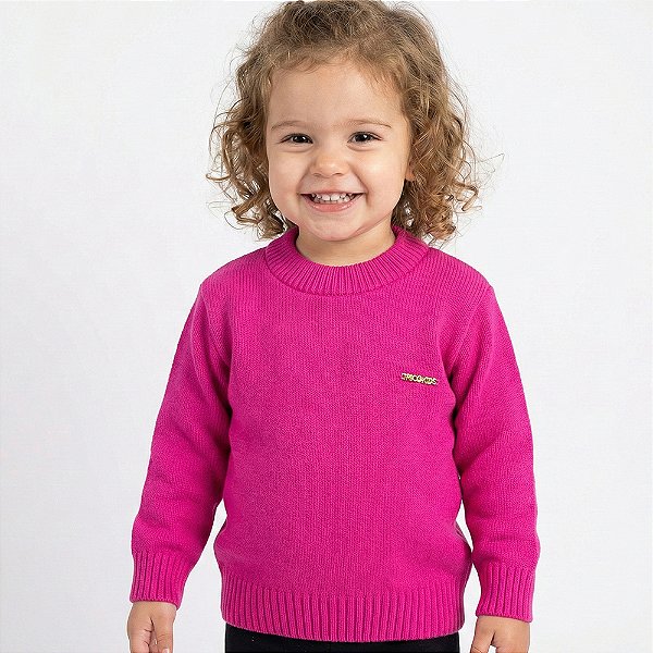 Blusa Lisa Tricô Kids Decote Redondo Rosa Flash