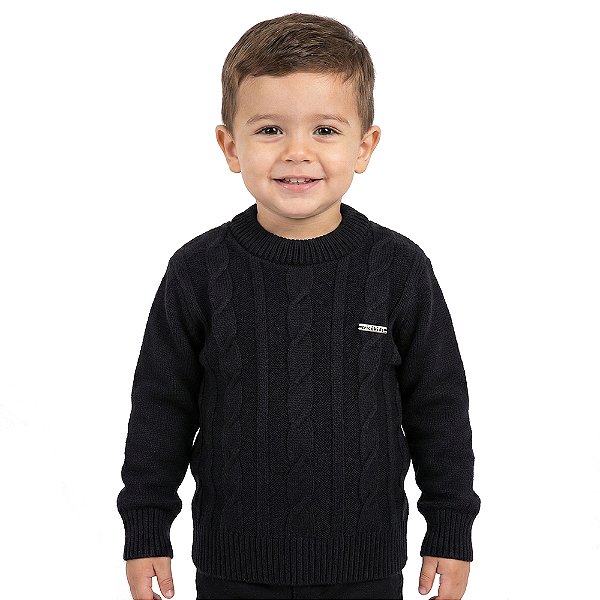 Blusa Trançada Tricô Kids Decote Redondo Preto