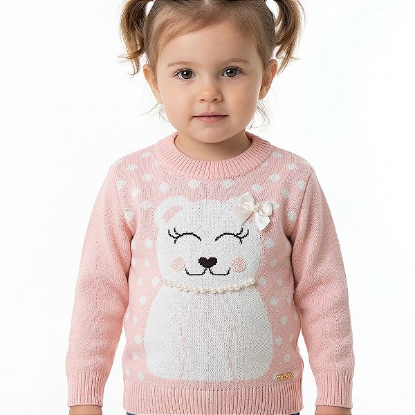 Blusa Ursinho Tricô Kids Divertida Salmão