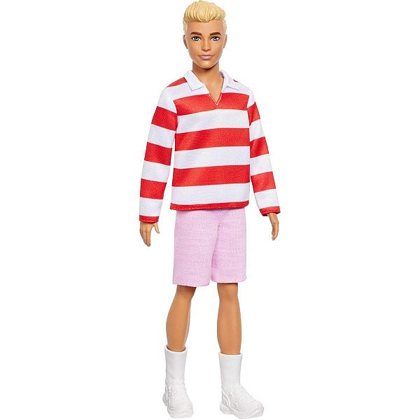 Boneco Ken Mattel Fashionista Camisa Listrada Vermelho