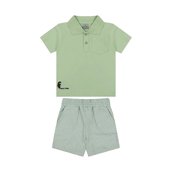 Conjunto Curto Tigor T Tigre Camiseta Polo e Bermuda Verde