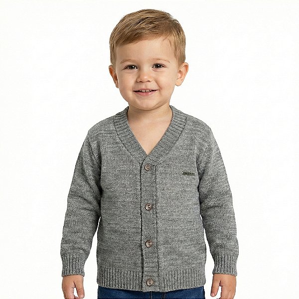 Casaco Liso Tricô Kids Menino Cinza Claro