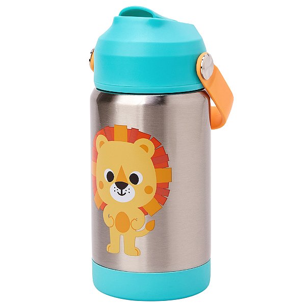 Copo Térmico Buba Parede Dupla Com Canudo Zoo Leão Azul