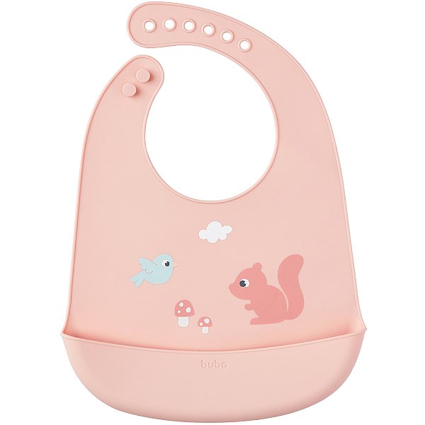 Babador Em Silicone Buba Pega Migalhas Cloudy Esquilo Rosa