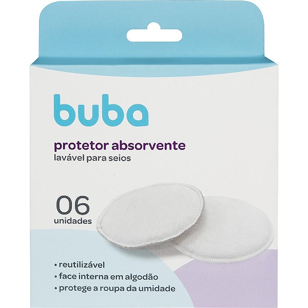 Kit 6 Protetores de Seio Buba Absorventes Laváveis Branco