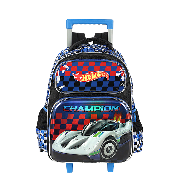Mochila de Rodinhas Com Alça Luxcel Hot Wheels Champion Azul