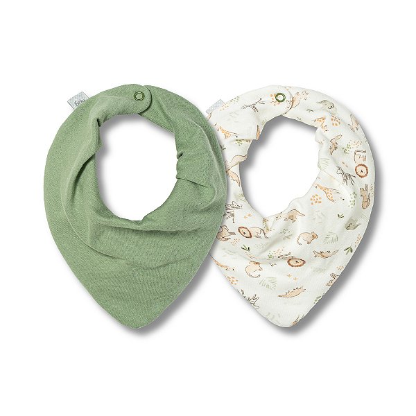 Kit Com 2 Babadores Hug Bandana Diversão Na Selva Verde