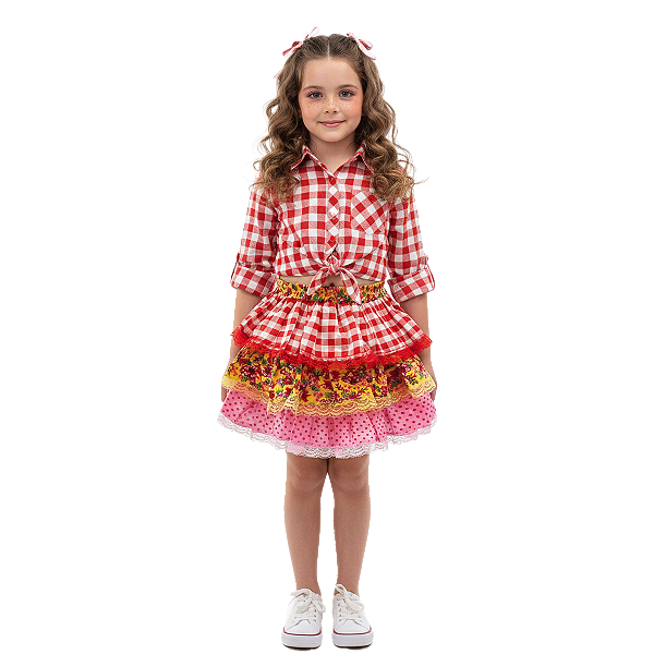 Saia Junina Bambolê Com Babado Xadrez Floral Bolinha Sortido