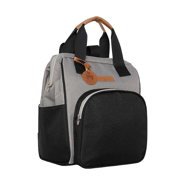 Mochila de Maternidade Pirulitando Baby Abraço Cinza e Preto