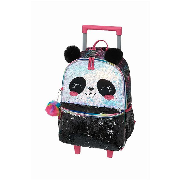 Mochila de Rodinhas Pacific Com Alça Pack Me Panda Preto