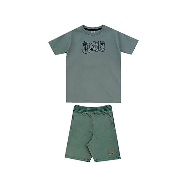 Conjunto Curto Tigor T Tigre Camiseta e Bermuda Sarja Verde