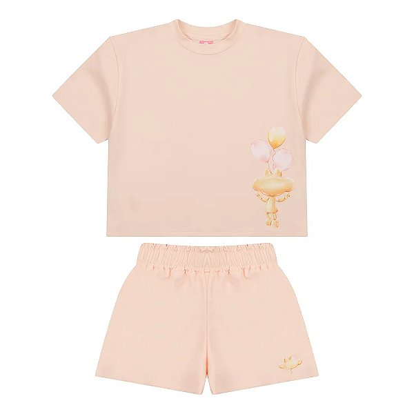 Conjunto Curto Lilica Ripilica Blusa e Short Fun Kids Coral