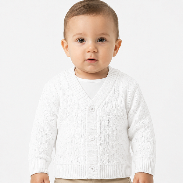 Casaco de Batizado Tricô Kids Tranças Branco