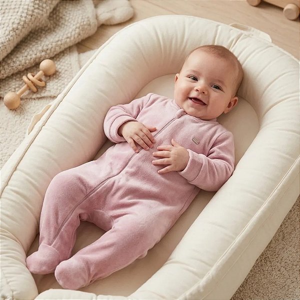 Macacão Longo Com Zíper Hug Fleece Luxo Rosa Magia