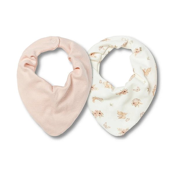 Kit Com 2 Babadores Hug Bandana Chá Da Tarde Rosa Pêssego