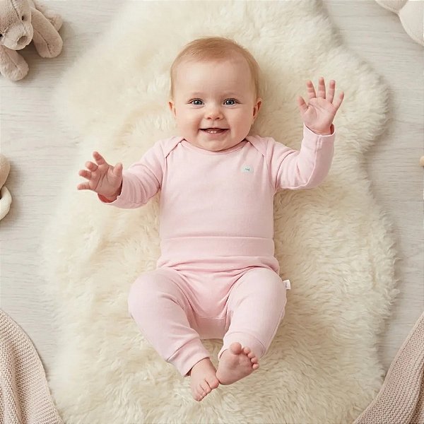 Conjunto de Body Hug Longo de Inverno Fleece Luxo Rosa Magia