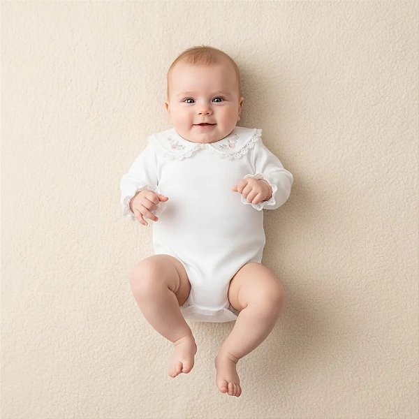 Body Longo Hug Com Gola Bordada Branco