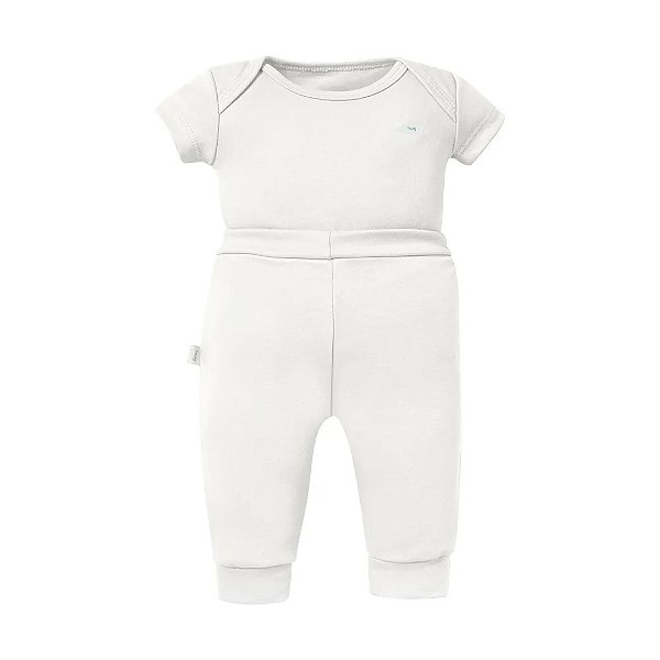 Conjunto de Body Hug Curto Calça Culote Liso Off White