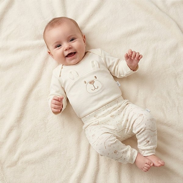 Conjunto de Body Hug Longo e Calça Canção de Ninar Bege