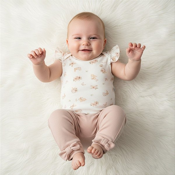 Conjunto de Body Hug Curto Babado Calça Chá Da Tarde Rosa