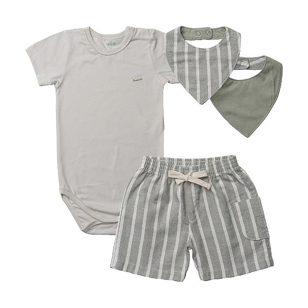 Conjunto Tigor T Tigre Body Bermuda e Bandana Organic Verde