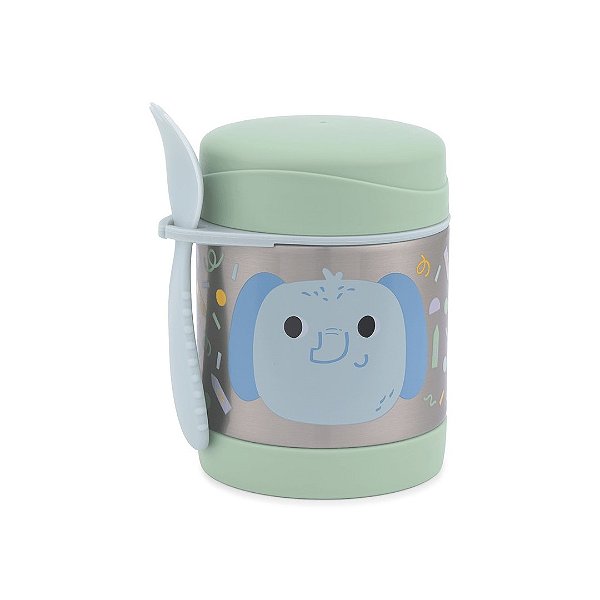 Pote Térmico Com Talher Skip Hop Besties Elefante Azul Verde