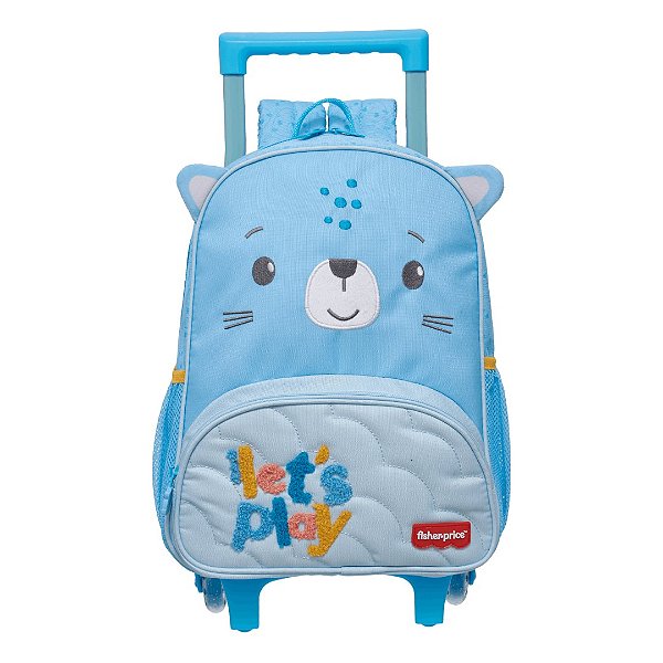 Mochila de Rodinha Com Alça Fisher Price Play Time Urso Azul