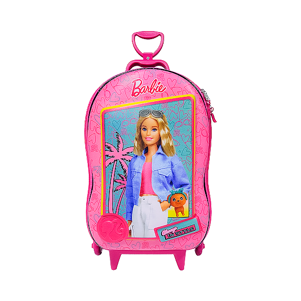 Mochila de Rodinhas 3D Maxtoy Barbie Boneca Rosa