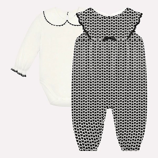 Conjunto Body e Macacão Milon Corações Preto
