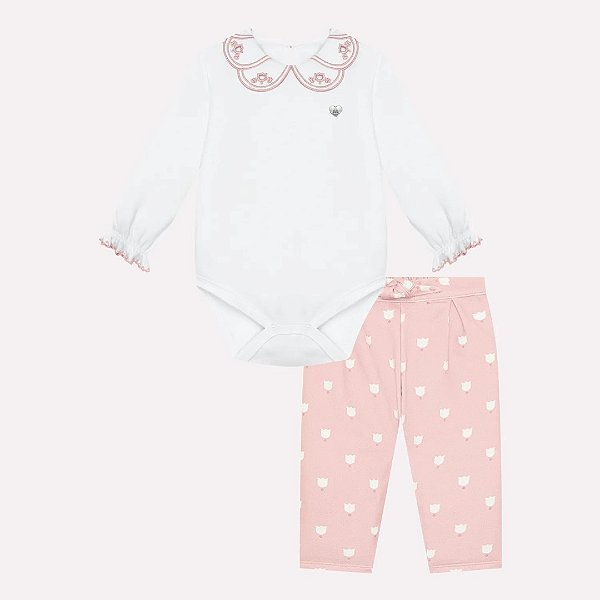 Conjunto Body e Calça Milon Flor Branco