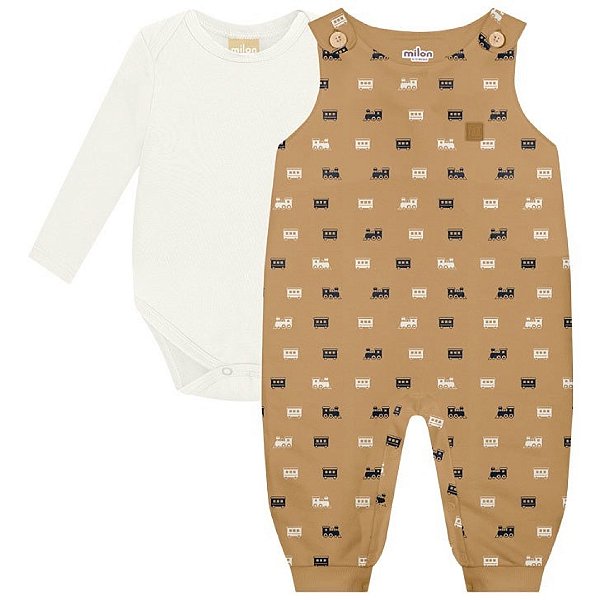 Conjunto Body e Macacão Milon Trenzinho Off White e Caramelo