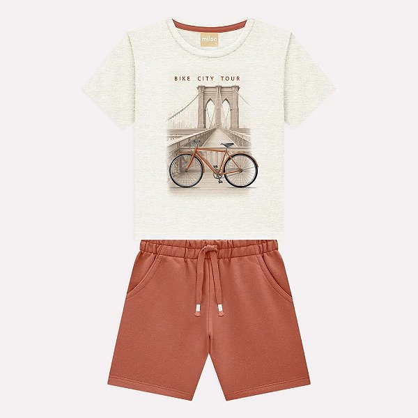 Conjunto Camiseta e Bermuda Milon City Tour Bege e Laranja