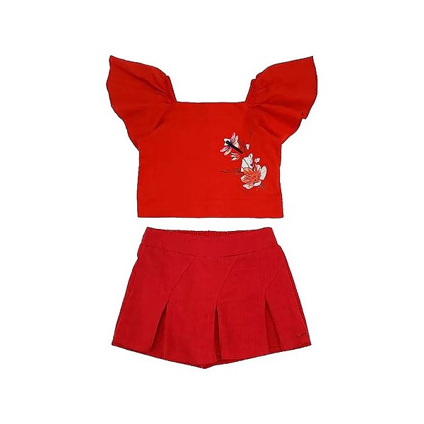 Conjunto Lilica Ripilica Curto Voil Flamê Vermelho