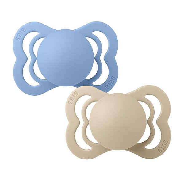 Kit Duas Chupetas Bibs Supreme Silicone Tam 1 Baunilha Azul