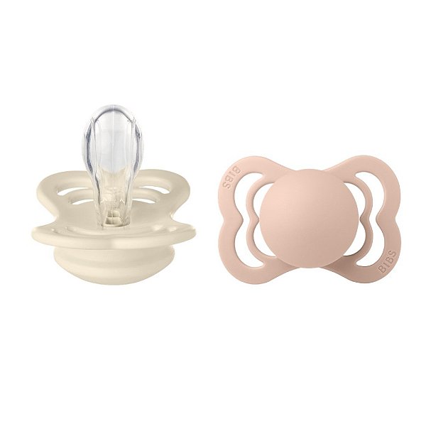 Kit Duas Chupetas Bibs Supreme Silicone Tam 1 Areia Rose